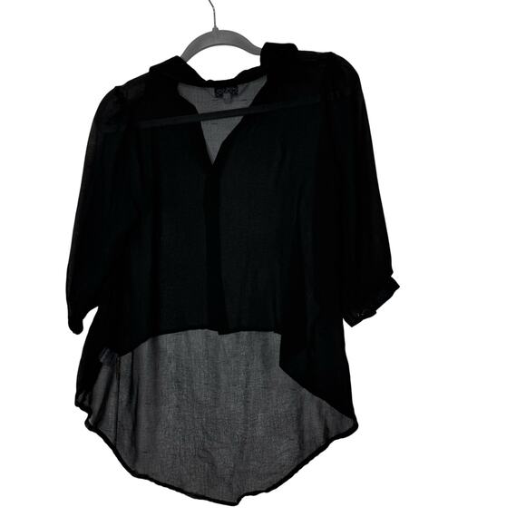 Vintage 90s Tramp Brand Top Women's Medium Sheer Hi-Low Buttoned Goth Whimsygoth - Picture 2 of 5